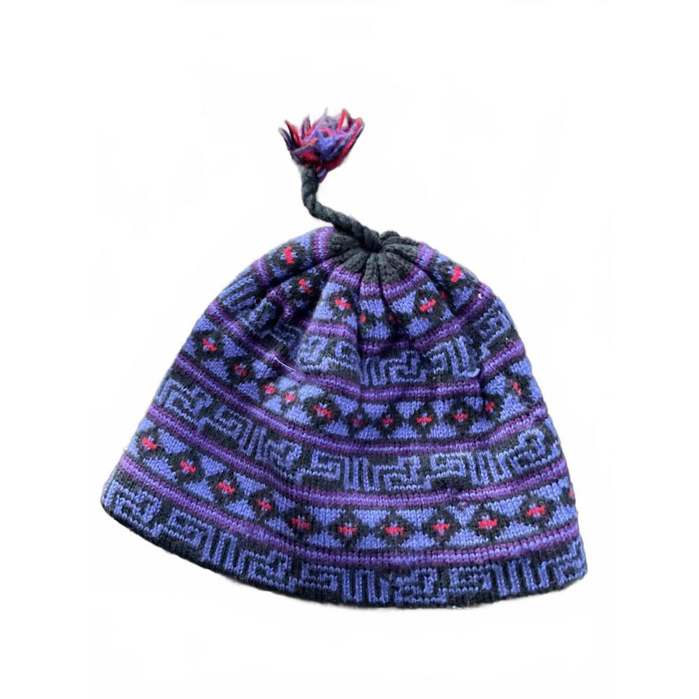 Turtle Fur Purple Patterned Wool Knit Hat With Po… - image 2